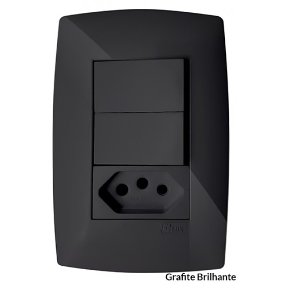 Conjunto Interruptor Duplo Paralelo + Tomada 20A 4x2 - (HOME PRETO GRAFITE)